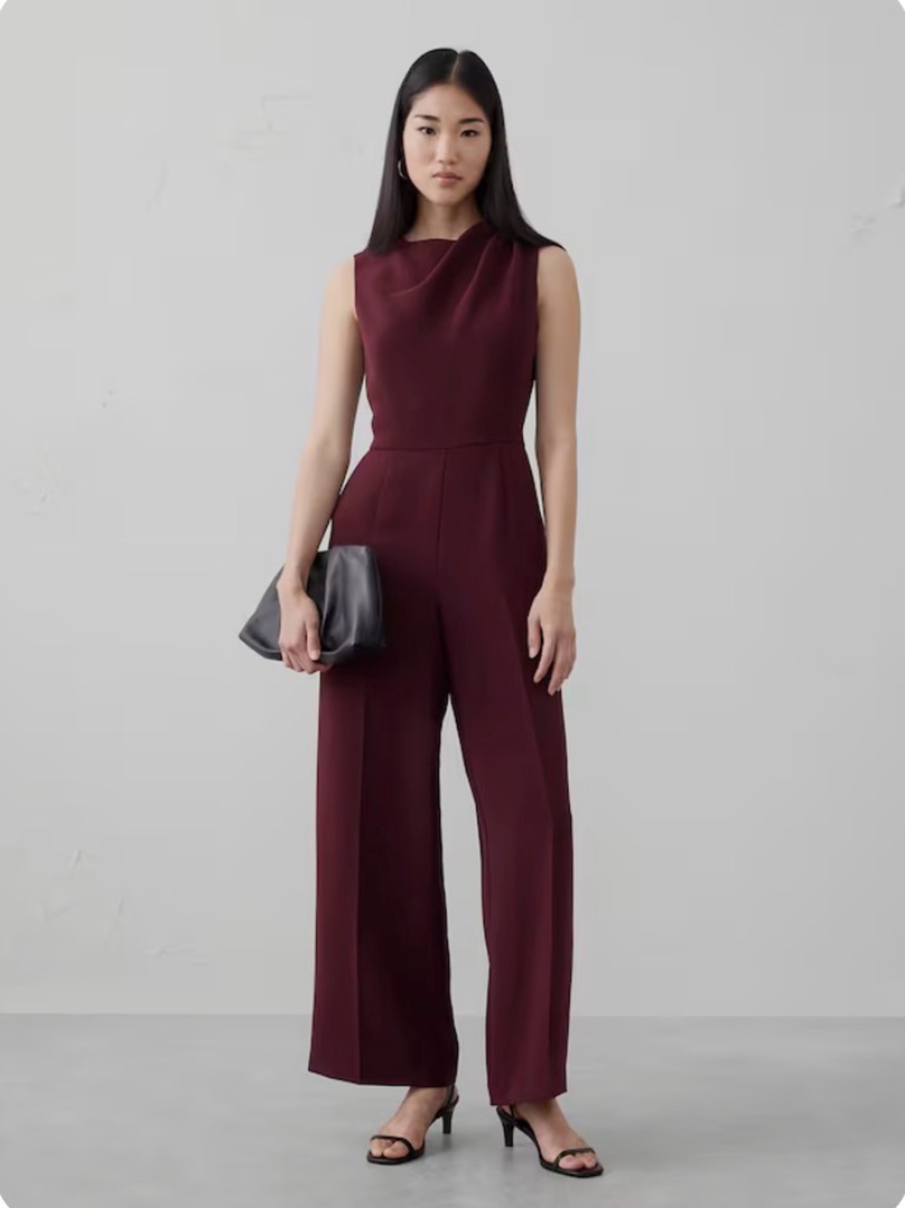 Banana Republic Factory Sleeveless Burgundy Wide-Leg Jumpsuit